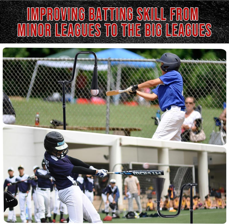 PLAYAPUT 3-In-1 Baseball Softball Batting Tee,5 Hitting Modes To Choose,Auto Reset Baseball Swing Trainner With Tethered Ball,Handrolled Rubber Top,Weighted Base,Height Adjustable Hitting Tee Softball Tee - Image 4